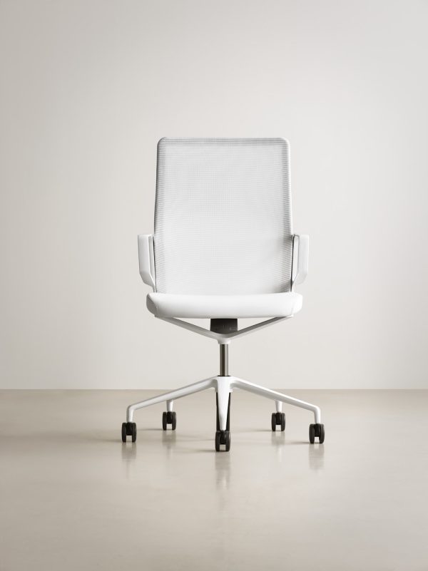 aesync 11225 meshwhite lowres <ul> <li>available armless or with arms (with or without armcaps)</li> <li>aluminum, nylon, or jury base, and a work stool height option</li> <li>aluminum frames and bases are available polished or powder-coated in four colors: black, dark grey, warm grey, and white</li> <li>nylon bases, mesh carriers, and arm caps are vailable in black, dark grey, and warm grey</li> </ul>