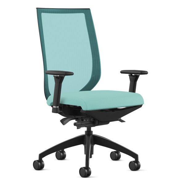 aria aqua the aria chair by 9 to 5 seating with its many arm and control mechanism options, is able to be used in multiple parts of your workplace. could be used as a task chair for a single or multi-shift operation to keep your employees comfortable with ergonomic arm options and a full synchro tilt or intensive synchro control mechanism that offers multiple options to your employees to adjust their chair to their liking. the aria chair could also be used in the conference room with its loop arms and colorful mesh options to set the tone for a fun place to work.