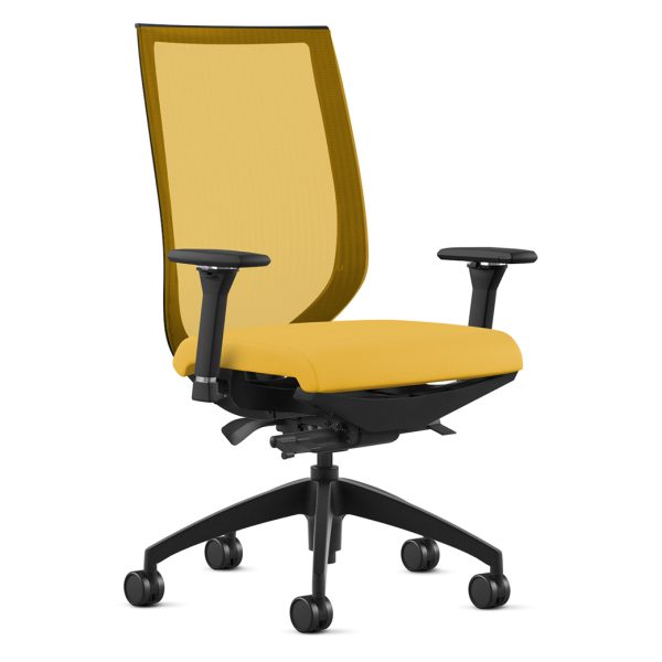 aria lemon the aria chair by 9 to 5 seating with its many arm and control mechanism options, is able to be used in multiple parts of your workplace. could be used as a task chair for a single or multi-shift operation to keep your employees comfortable with ergonomic arm options and a full synchro tilt or intensive synchro control mechanism that offers multiple options to your employees to adjust their chair to their liking. the aria chair could also be used in the conference room with its loop arms and colorful mesh options to set the tone for a fun place to work.