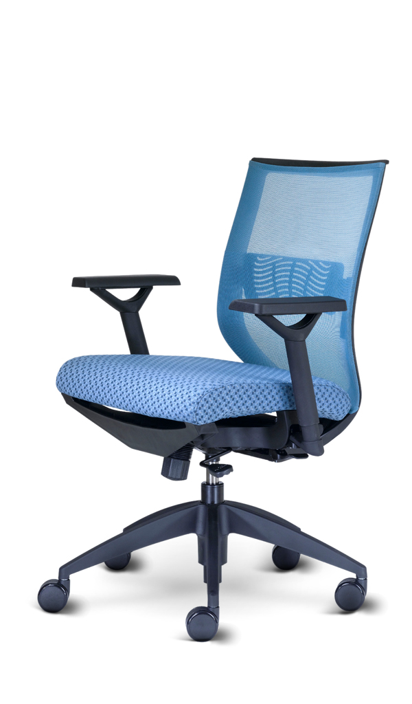 aria blue frontangled view the aria chair by 9 to 5 seating with its many arm and control mechanism options, is able to be used in multiple parts of your workplace. could be used as a task chair for a single or multi-shift operation to keep your employees comfortable with ergonomic arm options and a full synchro tilt or intensive synchro control mechanism that offers multiple options to your employees to adjust their chair to their liking. the aria chair could also be used in the conference room with its loop arms and colorful mesh options to set the tone for a fun place to work.