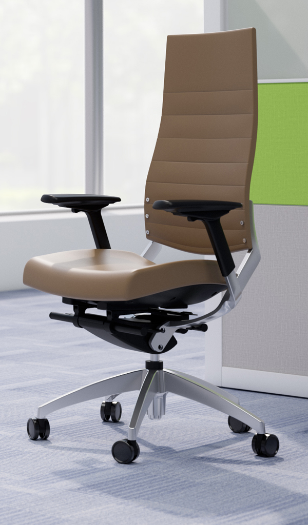 cosmo upholstered angled solo 4 600x1024 1 features: <ul> <li>available as a: task, conference, and executive seating</li> <li>matching guest chair available</li> <li>mesh or upholstered back options</li> <li>mid or high-back options</li> <li>polished aluminum base standard</li> <li>seat slider standard</li> <li>two arm options</li> <li>warranted up to 300 lbs</li> </ul>