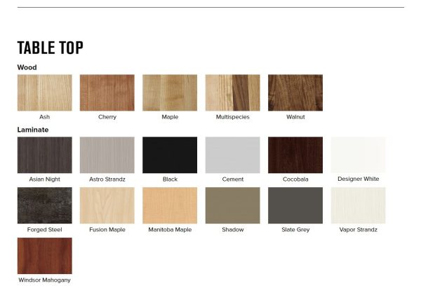 montisa wood and laminate <ul> <li>available to see at our showroom</li> <li>available in many standard paint colors</li> <li>custom paint color available</li> <li>laminate and solid wood top choices</li> </ul>