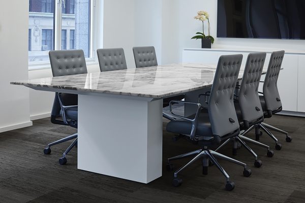 flow conference table rectangle custom stone top cloud paint panel base new york showroom md