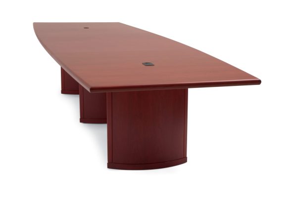 mill conf0017 scaled features <ul> <li>available in cherry, maple, walnut veneers</li> <li>available in laminate material</li> <li>lengths to fit 4 to 18 people</li> <li>top shapes include: rectangular, racetrack, boat shaped, arc ended, and round</li> <li>multiple base and power module options</li> </ul>