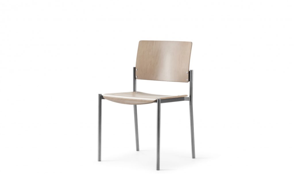 Cache chair is a staking chair shown in maple wood