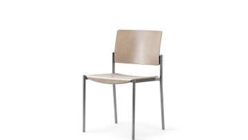 Cache chair is a staking chair shown in maple wood