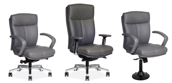 carmel conference seating via seating alan desk 12 features: <ul> <li>backrests: high or mid backs available in split or single shell forms.</li> <li>stitching: unique, tuxedo-style stitching with choice of adding executive diamond stitching to the headrests</li> <li>via seating's comfort foam</li> <li>arms: height adjustable and fixed, executive "c" shape options</li> <li>bases: five-star based available in black nylon, polished aluminum and brushed aluminum finishes</li> <li>jury seating: optional jury base on mid backs featuring height adjustment,  360 degree swivel and no weight return-to-center & return to max height</li> <li>max weight: 350 lb</li> <li>quick ship: 10 chairs produced in a 48 hour period</li> <li>warranty: 12 year warranty including the foam.</li> </ul>