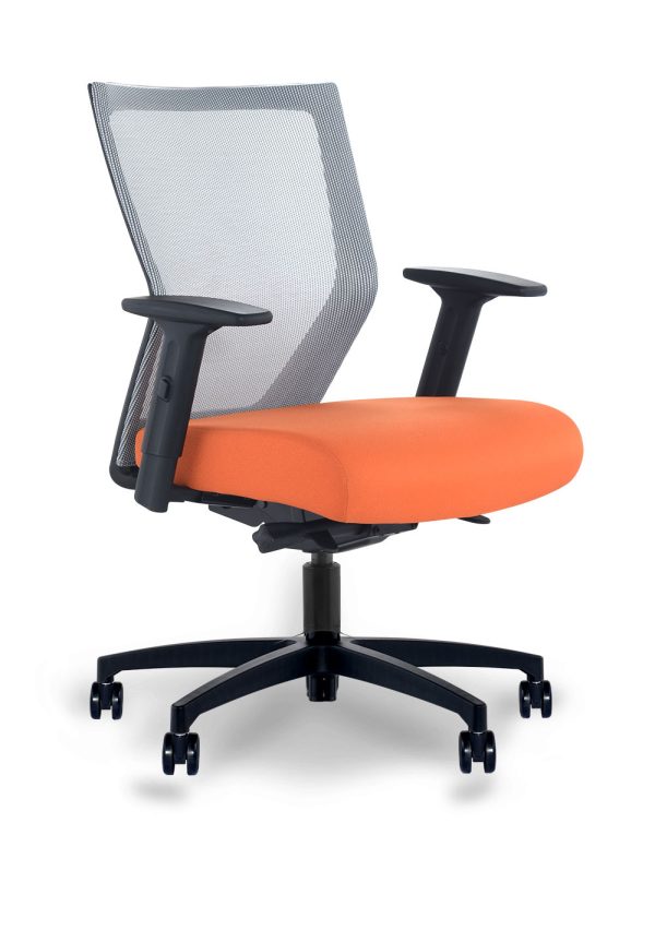 library images runii mid back grey mesh 38a orange seat 18bb front45 view
