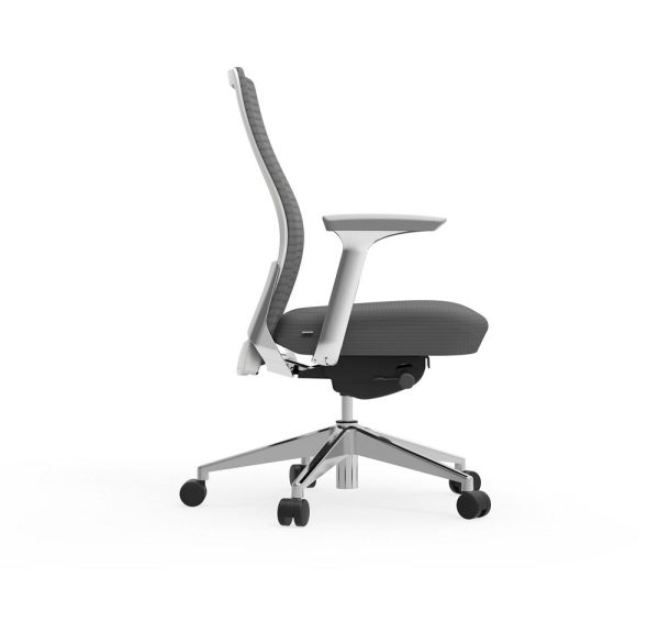 eon conference chair cherryman alan desk 10   <ul> <li><strong>frame:</strong> available in black frame with matching black mesh and arm pads or white frame with gray mesh and arm pads.</li> <li><strong>base:</strong> polished cast aluminum 5 star base.</li> <li><strong>mechanism:</strong> advanced synchro-tilt with seat slider adjustment (2”)</li> <li><strong>tilt:</strong> full-back 3 locking positions & tension adjustment.</li> <li><strong>height adjustment:</strong> pneumatic seat height adjustment (4”).</li> <li><strong>arms:</strong> diecast aluminum stationary arms - can be assembled with or without arms</li> <li><strong>seat:</strong> 3” thick polyurethane contoured seat.</li> <li><strong>durability:</strong> textile durability for seat and back mesh, 100,000 doublerubs. passes cal technical bulletin117-2013.</li> <li><strong>certification:</strong> ansi/bifma x5.1 general purpose office chair certified. recycling content: 40% post-consumer (pc) & 18% preconsumer (pi) aggregate recycled content.</li> <li><strong>warranty:</strong> limited lifetime warranty.</li> </ul>
