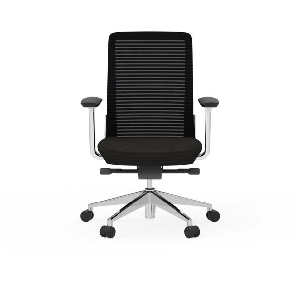 eon conference chair cherryman alan desk 4   <ul> <li><strong>frame:</strong> available in black frame with matching black mesh and arm pads or white frame with gray mesh and arm pads.</li> <li><strong>base:</strong> polished cast aluminum 5 star base.</li> <li><strong>mechanism:</strong> advanced synchro-tilt with seat slider adjustment (2”)</li> <li><strong>tilt:</strong> full-back 3 locking positions & tension adjustment.</li> <li><strong>height adjustment:</strong> pneumatic seat height adjustment (4”).</li> <li><strong>arms:</strong> diecast aluminum stationary arms - can be assembled with or without arms</li> <li><strong>seat:</strong> 3” thick polyurethane contoured seat.</li> <li><strong>durability:</strong> textile durability for seat and back mesh, 100,000 doublerubs. passes cal technical bulletin117-2013.</li> <li><strong>certification:</strong> ansi/bifma x5.1 general purpose office chair certified. recycling content: 40% post-consumer (pc) & 18% preconsumer (pi) aggregate recycled content.</li> <li><strong>warranty:</strong> limited lifetime warranty.</li> </ul>