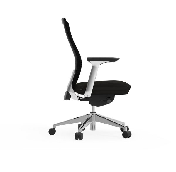 eon conference chair cherryman alan desk 5   <ul> <li><strong>frame:</strong> available in black frame with matching black mesh and arm pads or white frame with gray mesh and arm pads.</li> <li><strong>base:</strong> polished cast aluminum 5 star base.</li> <li><strong>mechanism:</strong> advanced synchro-tilt with seat slider adjustment (2”)</li> <li><strong>tilt:</strong> full-back 3 locking positions & tension adjustment.</li> <li><strong>height adjustment:</strong> pneumatic seat height adjustment (4”).</li> <li><strong>arms:</strong> diecast aluminum stationary arms - can be assembled with or without arms</li> <li><strong>seat:</strong> 3” thick polyurethane contoured seat.</li> <li><strong>durability:</strong> textile durability for seat and back mesh, 100,000 doublerubs. passes cal technical bulletin117-2013.</li> <li><strong>certification:</strong> ansi/bifma x5.1 general purpose office chair certified. recycling content: 40% post-consumer (pc) & 18% preconsumer (pi) aggregate recycled content.</li> <li><strong>warranty:</strong> limited lifetime warranty.</li> </ul>