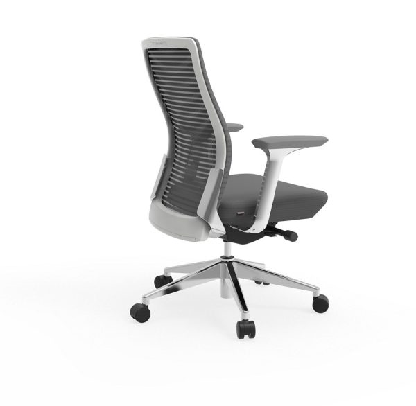 eon conference chair cherryman alan desk 6   <ul> <li><strong>frame:</strong> available in black frame with matching black mesh and arm pads or white frame with gray mesh and arm pads.</li> <li><strong>base:</strong> polished cast aluminum 5 star base.</li> <li><strong>mechanism:</strong> advanced synchro-tilt with seat slider adjustment (2”)</li> <li><strong>tilt:</strong> full-back 3 locking positions & tension adjustment.</li> <li><strong>height adjustment:</strong> pneumatic seat height adjustment (4”).</li> <li><strong>arms:</strong> diecast aluminum stationary arms - can be assembled with or without arms</li> <li><strong>seat:</strong> 3” thick polyurethane contoured seat.</li> <li><strong>durability:</strong> textile durability for seat and back mesh, 100,000 doublerubs. passes cal technical bulletin117-2013.</li> <li><strong>certification:</strong> ansi/bifma x5.1 general purpose office chair certified. recycling content: 40% post-consumer (pc) & 18% preconsumer (pi) aggregate recycled content.</li> <li><strong>warranty:</strong> limited lifetime warranty.</li> </ul>