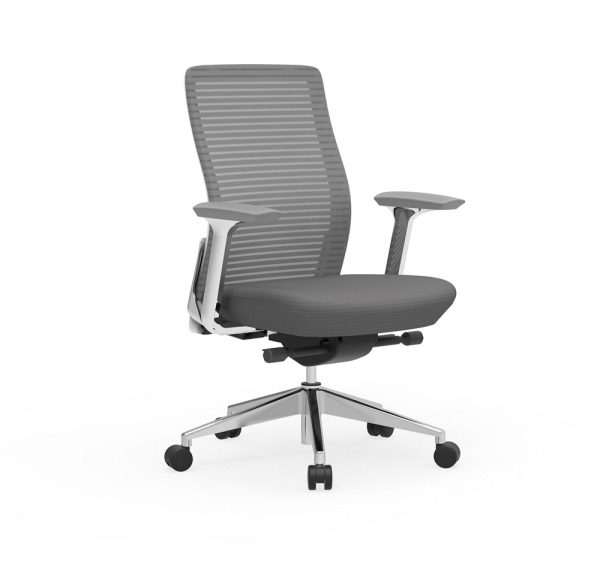 eon conference chair cherryman alan desk 7   <ul> <li><strong>frame:</strong> available in black frame with matching black mesh and arm pads or white frame with gray mesh and arm pads.</li> <li><strong>base:</strong> polished cast aluminum 5 star base.</li> <li><strong>mechanism:</strong> advanced synchro-tilt with seat slider adjustment (2”)</li> <li><strong>tilt:</strong> full-back 3 locking positions & tension adjustment.</li> <li><strong>height adjustment:</strong> pneumatic seat height adjustment (4”).</li> <li><strong>arms:</strong> diecast aluminum stationary arms - can be assembled with or without arms</li> <li><strong>seat:</strong> 3” thick polyurethane contoured seat.</li> <li><strong>durability:</strong> textile durability for seat and back mesh, 100,000 doublerubs. passes cal technical bulletin117-2013.</li> <li><strong>certification:</strong> ansi/bifma x5.1 general purpose office chair certified. recycling content: 40% post-consumer (pc) & 18% preconsumer (pi) aggregate recycled content.</li> <li><strong>warranty:</strong> limited lifetime warranty.</li> </ul>