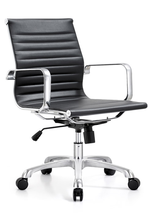 classic mid back conference chair woodstock alan desk 1 <ul> <li>eco leather seating surfaces</li> <li>available in black, off-white, and gray</li> <li>high polished triple plated chrome frame</li> <li>hand polished aluminum base</li> <li>oversized 60mm casters</li> <li>adjustable tilt tension</li> <li>tilt lock</li> <li>pneumatic gas height adjustment</li> <li>generous dimensions</li> <li>rated for 250 pounds</li> <li>available as a high back version.</li> </ul>