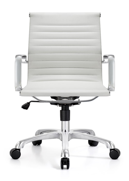 classic mid back conference chair woodstock alan desk 13 <ul> <li>eco leather seating surfaces</li> <li>available in black, off-white, and gray</li> <li>high polished triple plated chrome frame</li> <li>hand polished aluminum base</li> <li>oversized 60mm casters</li> <li>adjustable tilt tension</li> <li>tilt lock</li> <li>pneumatic gas height adjustment</li> <li>generous dimensions</li> <li>rated for 250 pounds</li> <li>available as a high back version.</li> </ul>