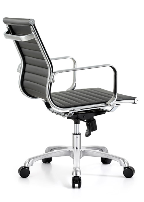 classic mid back conference chair woodstock alan desk 3 <ul> <li>eco leather seating surfaces</li> <li>available in black, off-white, and gray</li> <li>high polished triple plated chrome frame</li> <li>hand polished aluminum base</li> <li>oversized 60mm casters</li> <li>adjustable tilt tension</li> <li>tilt lock</li> <li>pneumatic gas height adjustment</li> <li>generous dimensions</li> <li>rated for 250 pounds</li> <li>available as a high back version.</li> </ul>
