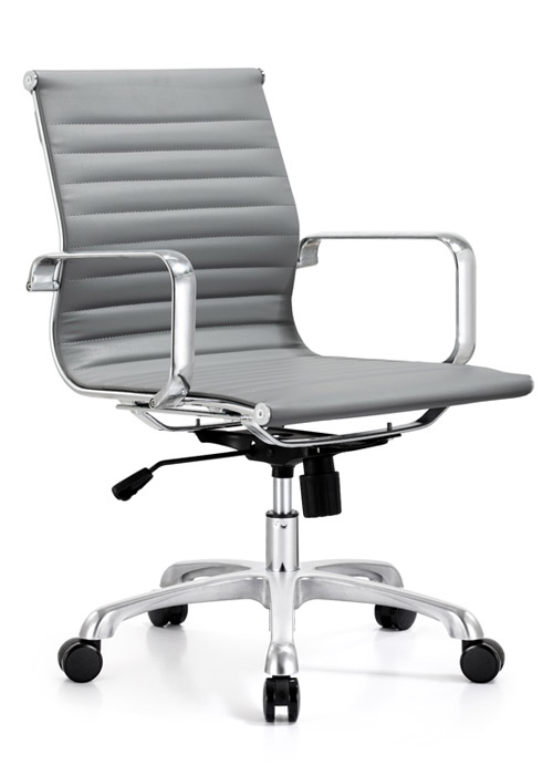 classic mid back conference chair woodstock alan desk 7 <ul> <li>eco leather seating surfaces</li> <li>available in black, off-white, and gray</li> <li>high polished triple plated chrome frame</li> <li>hand polished aluminum base</li> <li>oversized 60mm casters</li> <li>adjustable tilt tension</li> <li>tilt lock</li> <li>pneumatic gas height adjustment</li> <li>generous dimensions</li> <li>rated for 250 pounds</li> <li>available as a high back version.</li> </ul>
