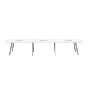 main idesk d series conference table with power modules and white back painted glass top