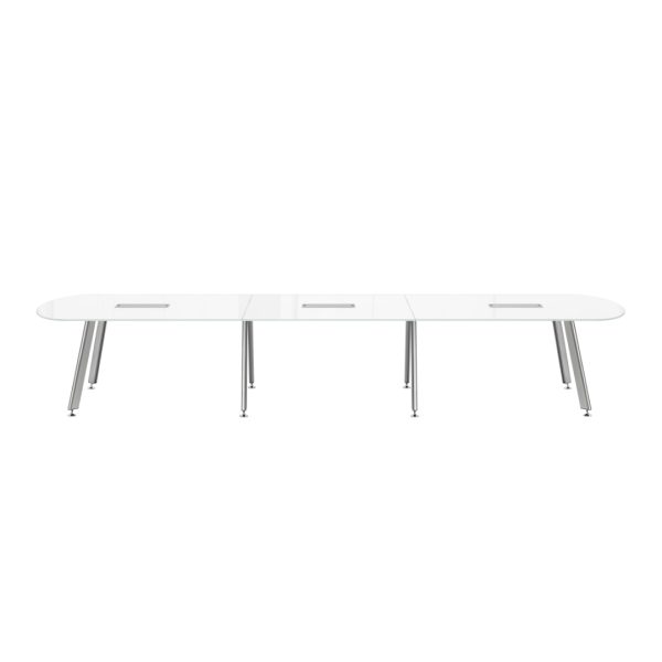 main idesk d series conference table with power modules and white back painted glass top