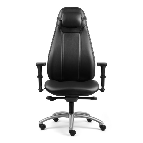 allseating therapod therapist extra highback office chair in black leather front view