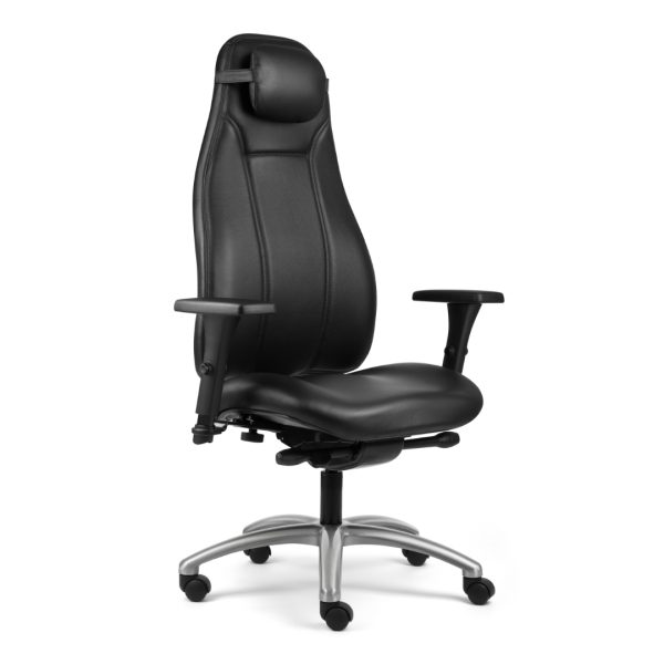 allseating therapod therapist extra highback office chair side view in black leather