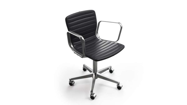 ofs butterfly conference chair 2 <ul> <li>molded plywood shell</li> <li>leather with sewn channels</li> <li>aluminum arms</li> <li>5-prong aluminum base</li> <li>swivel tilt mechanism</li> <li>black dual wheel partial hooded casters</li> <li>fully upholstered</li> <li>rated up to 275 lbs</li> </ul> optional features <ul> <li>black or tawny leather</li> <li>black or polished arms and base</li> </ul>
