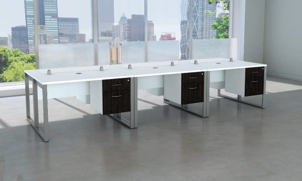 maverick desk summit series benching system with frosted glass dividers