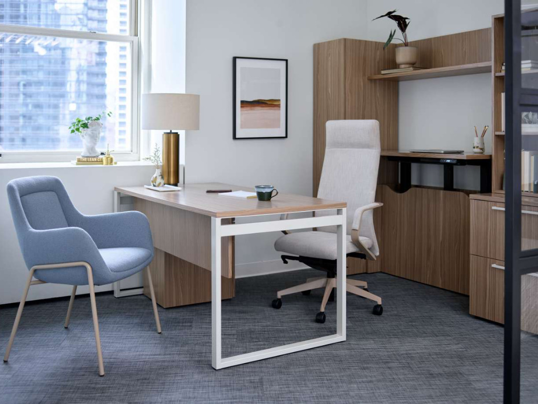 os staks private office with height adjustable credenza
