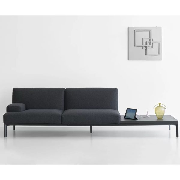 add soft modular sofa la palma 11 softness is possible. and you can imagine an office that accommodates wide and spacious seating. time for meetings or simply more time, as at home. in the name of relaxation, the add soft seating system adds depth and opens up to the most successful art of combinations. with its embracing dimensions, the legs of the frame are reduced in height to make space for comfortable cushions. the tabletops with electric sockets complement the functionality of the sofa. and it is a pity to get up from it. a family of products including poufs and occasional tables.