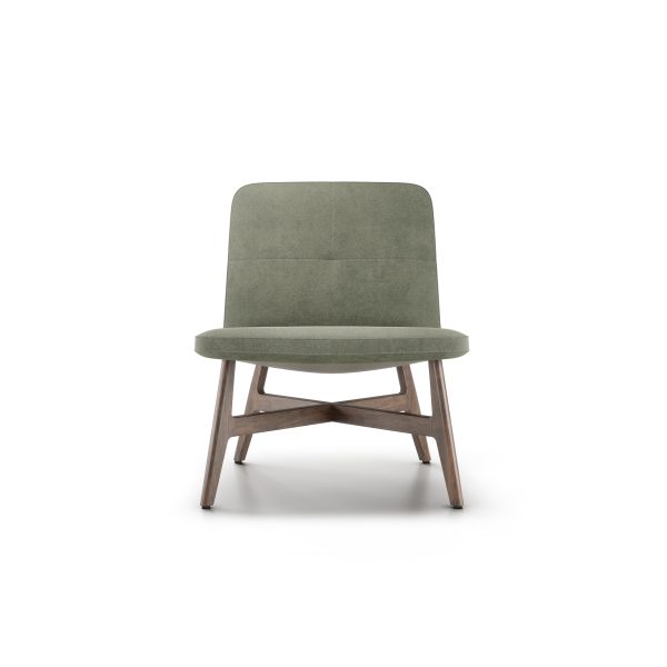 swav 94001 front scaled <p>the swav armless lounge chair is an exploration of minimalism and lightness. the body of the chair is somewhat abstract, balancing on a refined, simple wooden structure. light shines through and under this lounge piece, giving the impression that the seat is gracefully floating above the frame.</p>