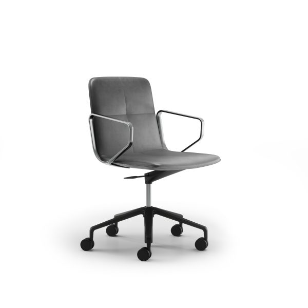swav 94242 rightfront scaled <ul> <li> <p>mid back: sleek profile with a unique insert for added texture and customizable finishes. equipped with a knee tilt mechanism, ideal for meetings and conference rooms.</p> </li> <li> <p>low back: lightly scaled with a thin side profile and classic loop arms, exuding an understated elegance.</p> </li> </ul> <p>experience the blend of luxury and modernism in this design.</p>
