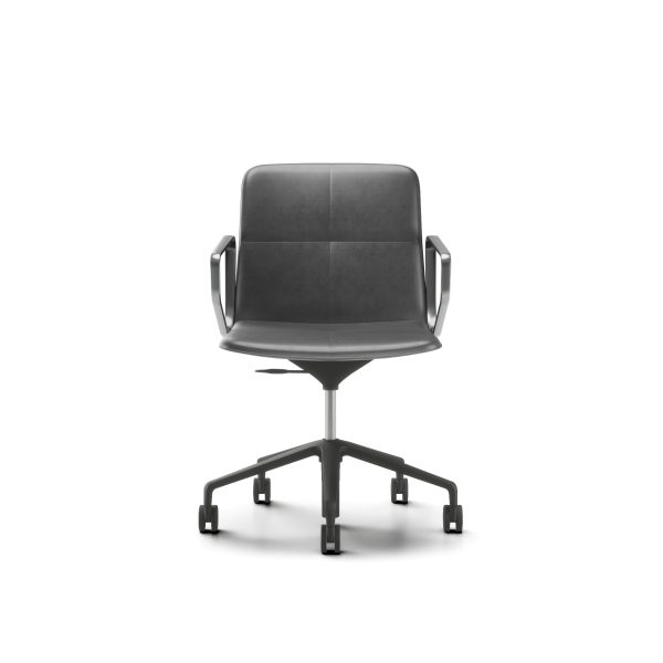 swav 94243 front scaled <ul> <li> <p>mid back: sleek profile with a unique insert for added texture and customizable finishes. equipped with a knee tilt mechanism, ideal for meetings and conference rooms.</p> </li> <li> <p>low back: lightly scaled with a thin side profile and classic loop arms, exuding an understated elegance.</p> </li> </ul> <p>experience the blend of luxury and modernism in this design.</p>