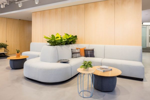 <p>luna is banquette seating specified by the inch, allowing for symmetry and fit in even the most unusually sized spaces. segments range from 25″ to 60″; they can be running or stand alone, ends open or finished with a half-moon-shaped arm. luna’s rounded edges and generous sit ergonomically support the body. designed for seamless integration with still screens, the luna collection, available with a high or low back, also includes a planter and trio of accessory tables.</p>