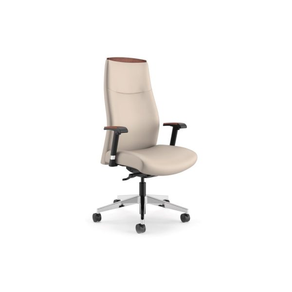 protocol executive chair with task arms and wood trim
