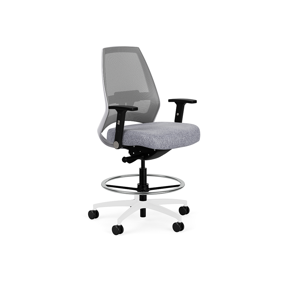 via seating 4-U standing desk chair white frame gray frabric