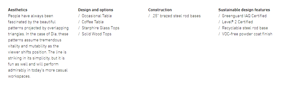 dia ocassional table stylex features