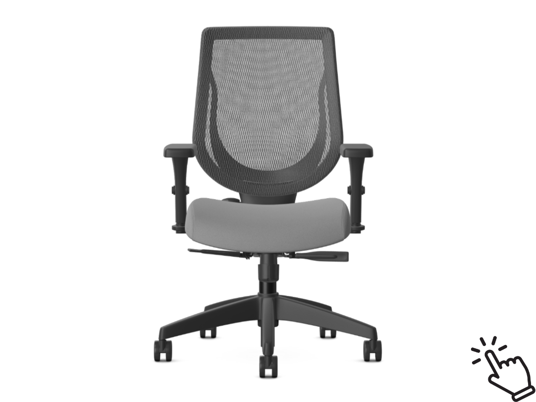 allseating you ergonomic task chair, black frame with gray fabric