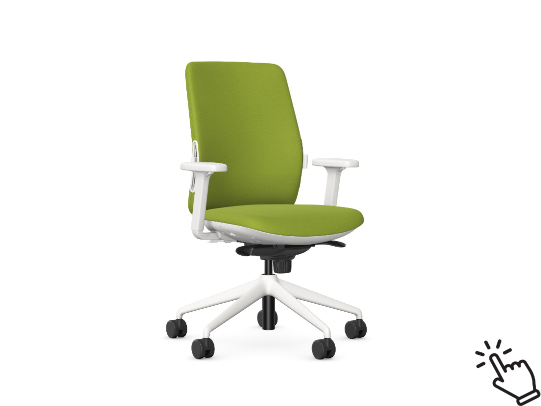 allseating innate task chair in an off white frame and green fabric. model number 62034