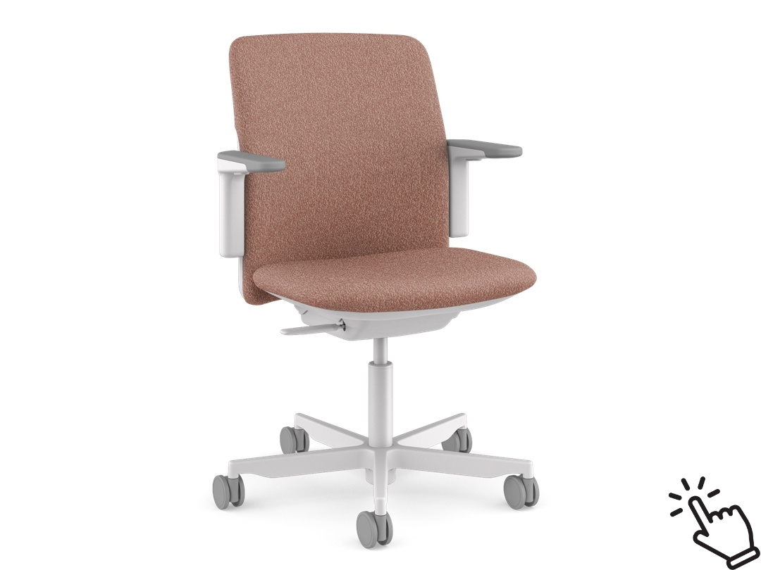 humanscale path task chair with a off white frame and salmon fabric
