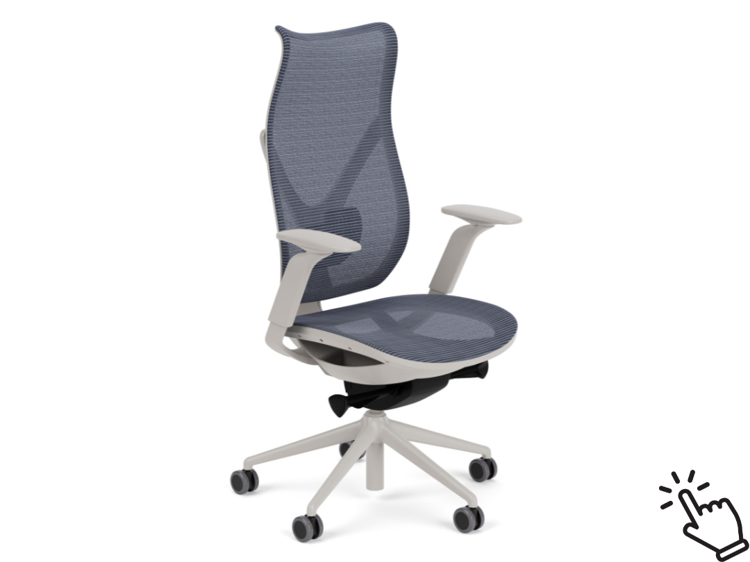 via seating high back onda task chair in an off white frame and black mesh