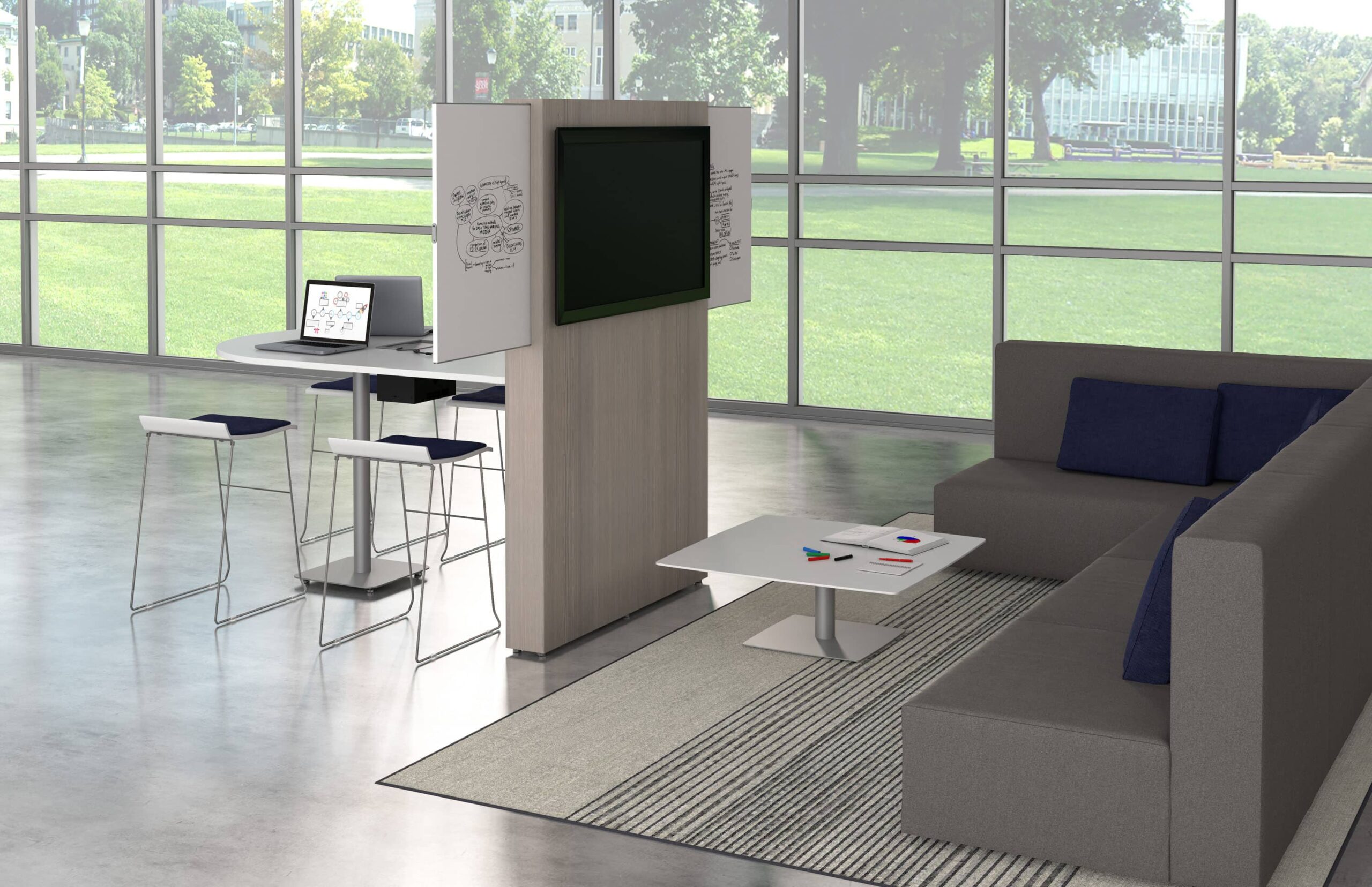 narrative media table by desk makers in commerce ca - open space plan design