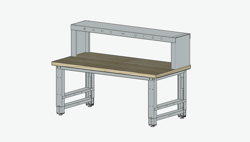 montisa howard work bench desk with solid top and bluish gray metal frame