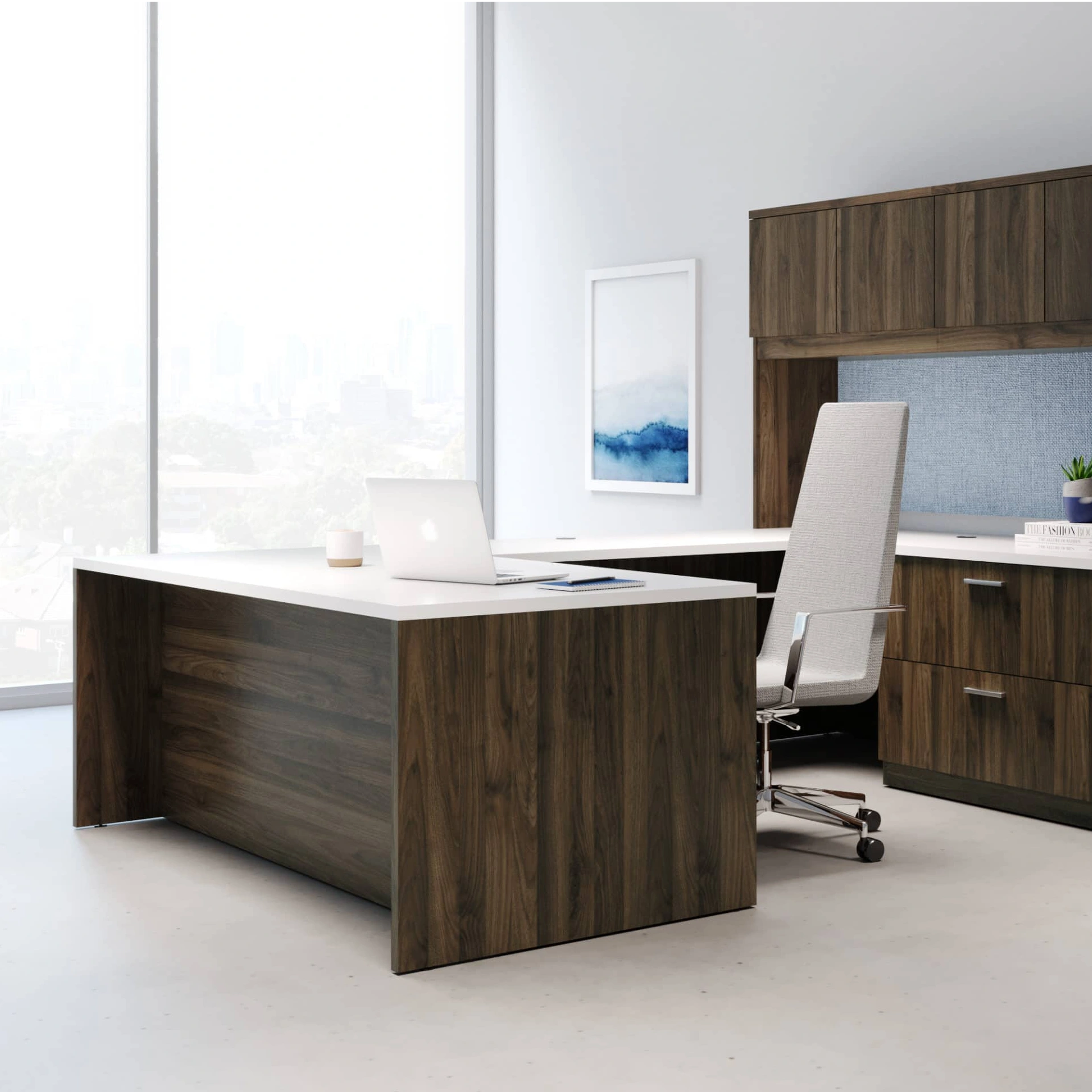 deskmakers convergence private office two tone u shape desk